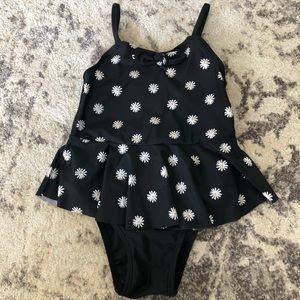 Old Navy printed black Daisy tie front peplum one piece swimsuit